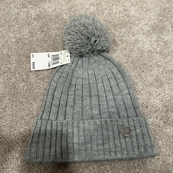 NWT‎ Michael Kors Grey Beanie with Pom Pom One Size MSRP $48 - Picture 2 of 3